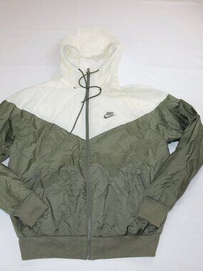 Nike Two-Tone Hooded Windbreaker Jacket - Olive Green & White